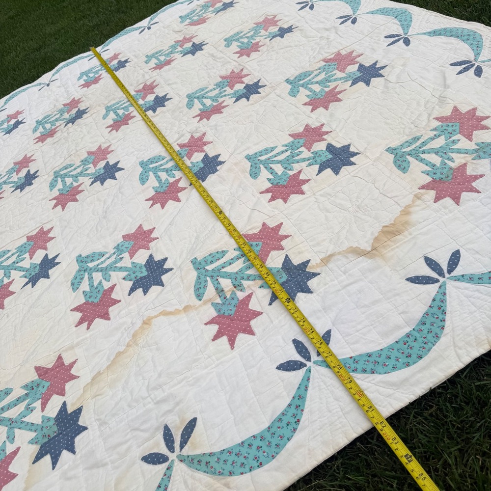 B+ Britannica Home Fashions Floral Star Quilt White Pink Blue 84x84 Cottagecore - Picture 4 of 7